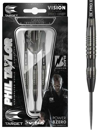 Target šípky Phil Taylor Power 8Zero Black steel 22g