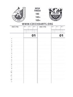 Czechdarts tabulka oboustranná pro zápis zápasů         